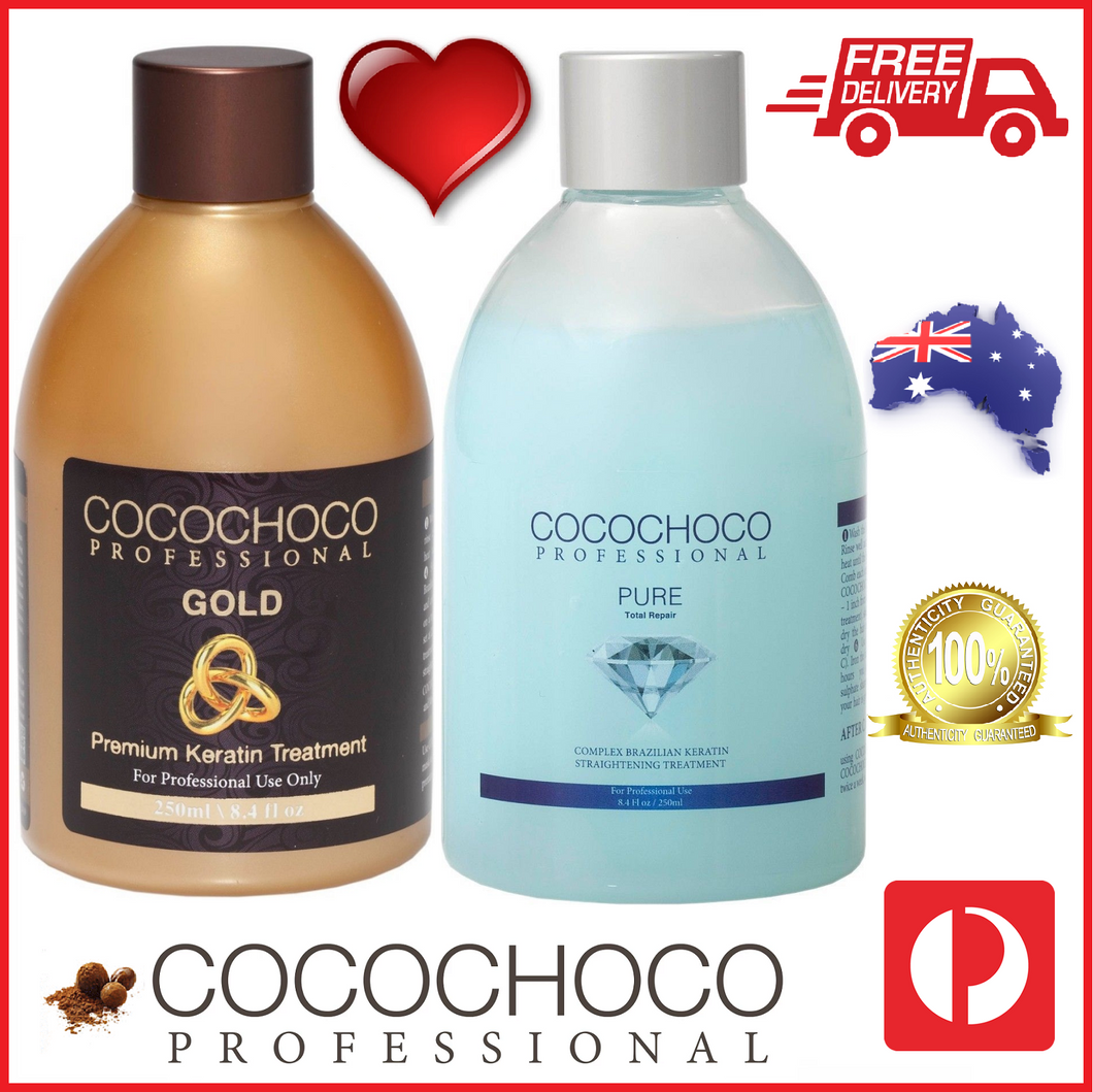 ❤ COCOCHOCO Professional GOLD 250 ml + PURE 250 ml Brazilian Keratin Treatment Bundle (500 ml)