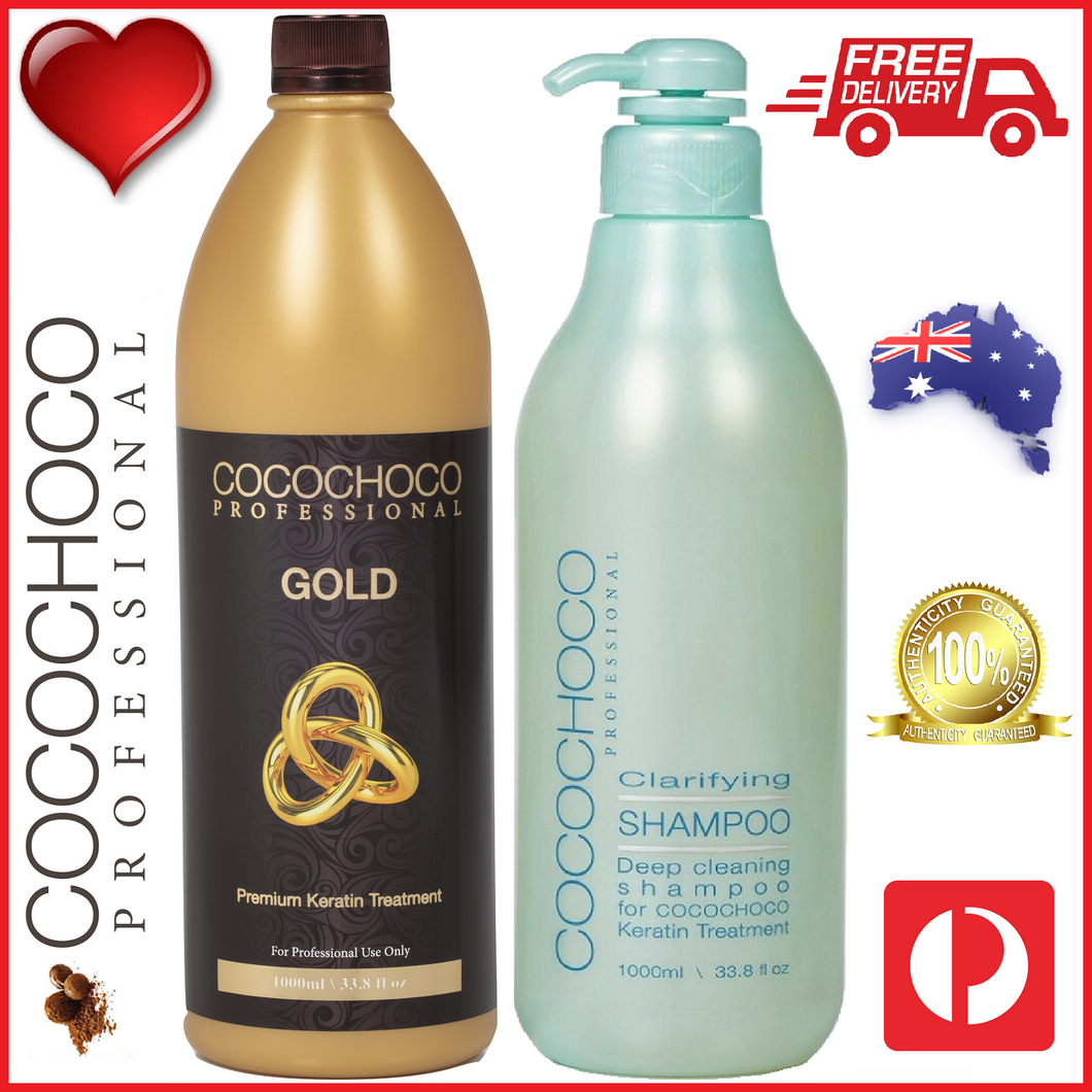 ❤ COCOCHOCO Professional GOLD 1000 ml Brazilian Keratin Treatment + CLARIFYING Shampoo 1000 ml Kit